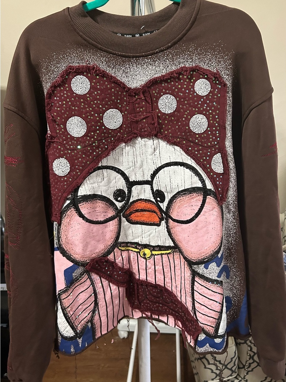 Brown Cartoon‎ Penguin Sweatshirt with Maroon Bow
